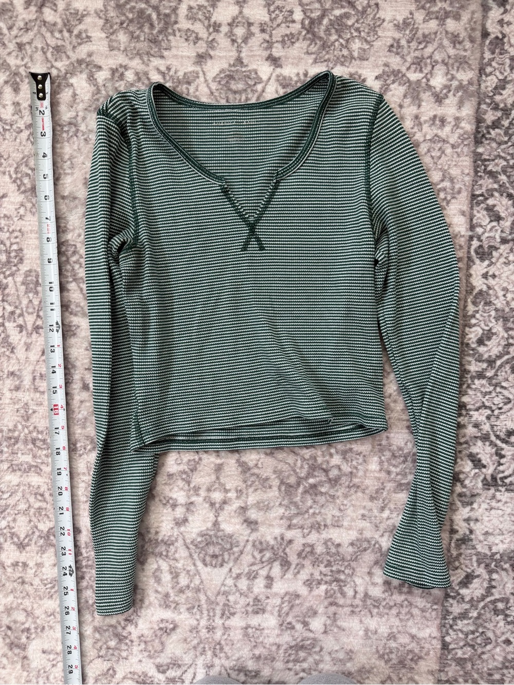 American Eagle Striped Long-Sleeve Scoop Neck Top - Green Women’s Small